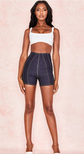 Load image into Gallery viewer, HOUSE OF CB &#39;PIERETTE&#39; DENIM TO STITCHED CYCLE SHORTS IN DARK DENIM
