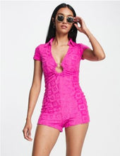 Load image into Gallery viewer, ASOS DESIGN CUT OUT RING DETAIL PLAYSUIT IN HOT PINK
