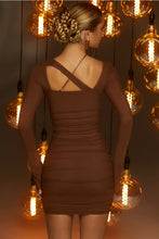 Load image into Gallery viewer, OH POLLY MIDNIGHT ALLURE  LONG SLEEVE MINI DRESS IN BROWN
