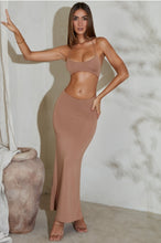 Load image into Gallery viewer, OH POLLY ALIDA FLARED HEM CUT OUT MAXI DRESS IN TAN
