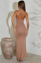 Load image into Gallery viewer, OH POLLY ALIDA FLARED HEM CUT OUT MAXI DRESS IN TAN
