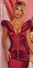 Load image into Gallery viewer, OH POLLY FORBIDDEN DREAM PUFF SHOULDER MINI DRESS IN WINE
