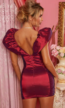 Load image into Gallery viewer, OH POLLY FORBIDDEN DREAM PUFF SHOULDER MINI DRESS IN WINE
