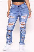 Load image into Gallery viewer, FASHION NOVA NO SENSOR RIPPED JEANS IN MEDIUM BLUE WASH
