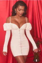Load image into Gallery viewer, OH POLLY FALLIN  OFF SHOULDER PLUNGE NECK MINI DRESS IN OYSTER WHITE

