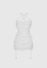 Load image into Gallery viewer, MANIERE DE VOIR RUCHED SATIN MINI DRESS - WHITE

