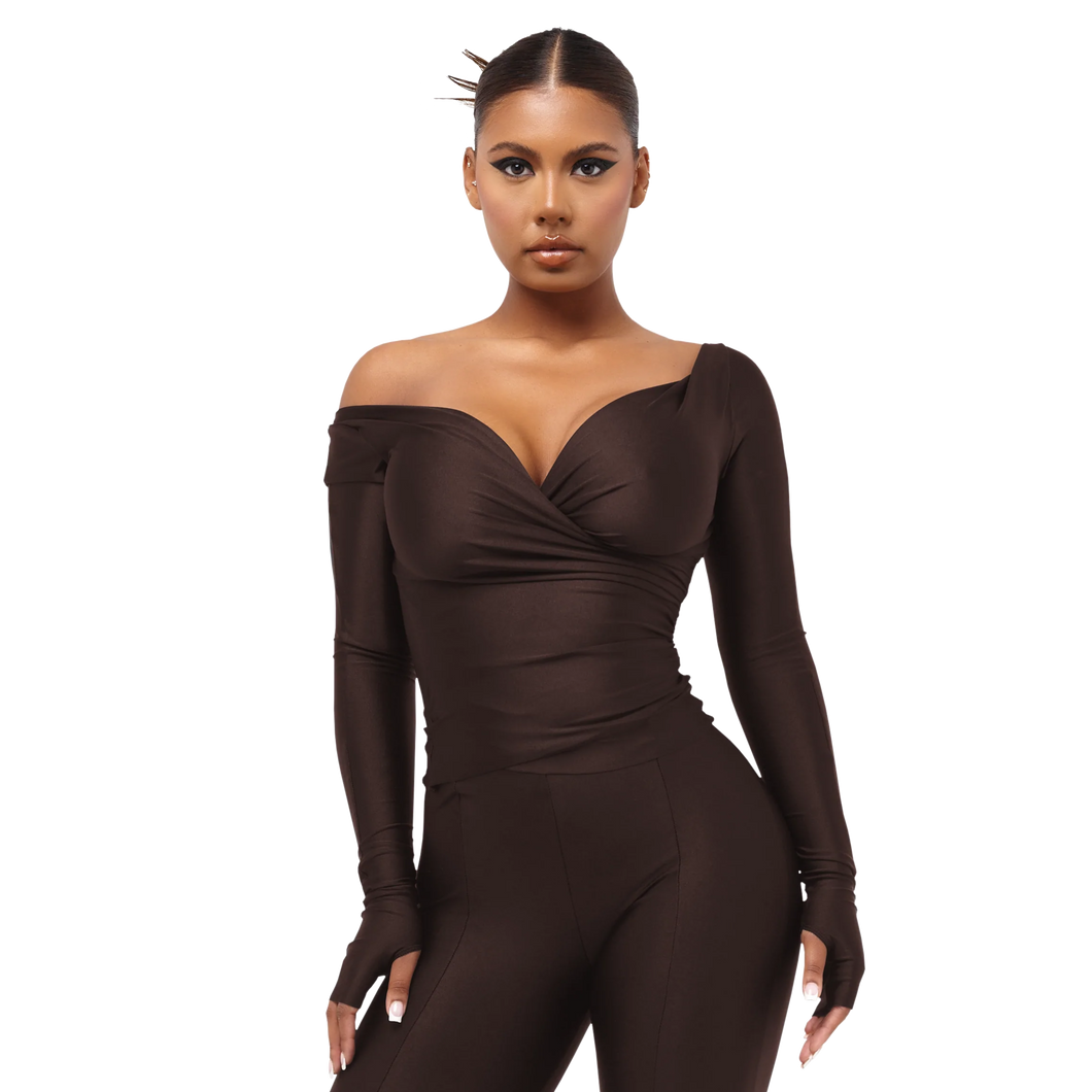 COUCOO LANAI LONG SLEEVE TOP IN CHOCOLATE