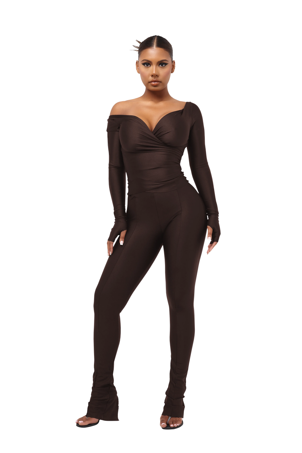COUCOO LANAI LONG SLEEVE TOP IN CHOCOLATE