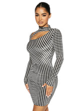 Load image into Gallery viewer, NAKED WARDROBE &#39;THE VELVET HOUNDSTOOTH&#39; MINI DRESS
